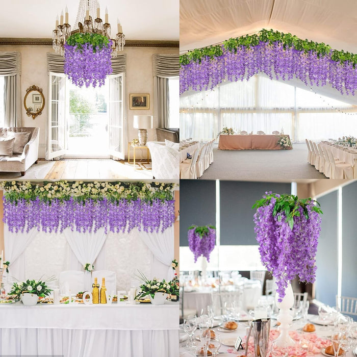 (43.2 inch) Artificial Wisteria Vine Ratta Fake Wisteria Hanging Garland Silk Long Hanging Bush Flowers String for Home Decor,Diwali Decor,Valentine's Day Decoration
