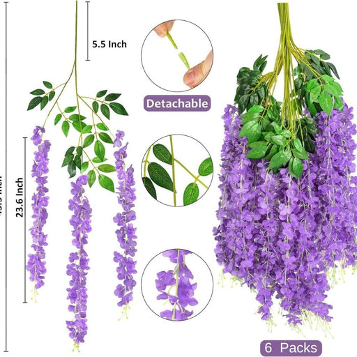 (43.2 inch) Artificial Wisteria Vine Ratta Fake Wisteria Hanging Garland Silk Long Hanging Bush Flowers String for Home Decor,Diwali Decor,Valentine's Day Decoration