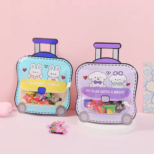 small Trolly-Bag Design Ziplock Pouches With Handle For Gifting, Return Gifts, Birthday, Baby Shower, Party Pouches | Chocolate & Dry Fruit Packing