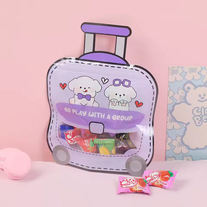 small Trolly-Bag Design Ziplock Pouches With Handle For Gifting, Return Gifts, Birthday, Baby Shower, Party Pouches | Chocolate & Dry Fruit Packing
