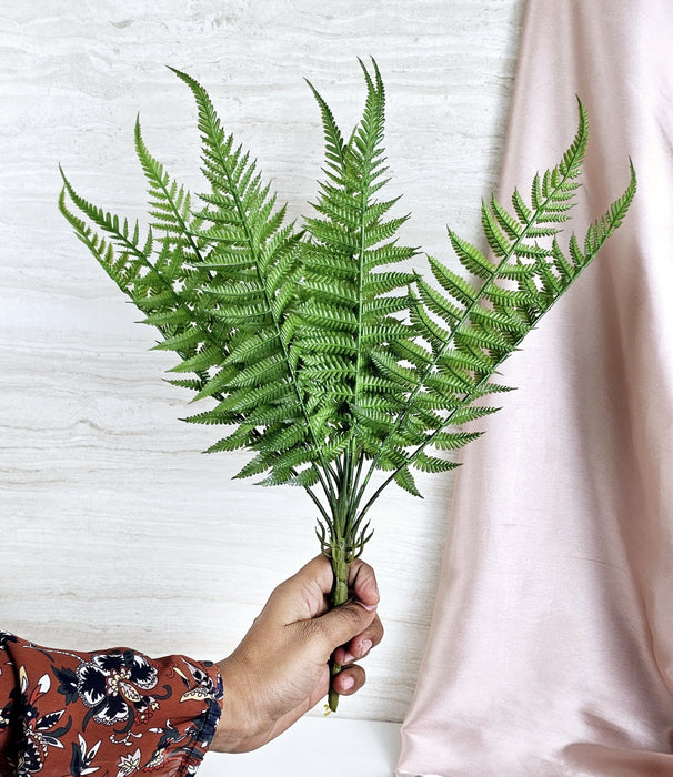 Artificial Flower Fren Bunch Leaves for Gifting, Home Decor, Balcony, Office, Bedroom, Living Room Decor, Raksha Bandhan (1 Bunch,Green,PVC) (36 cm) (without Vase)