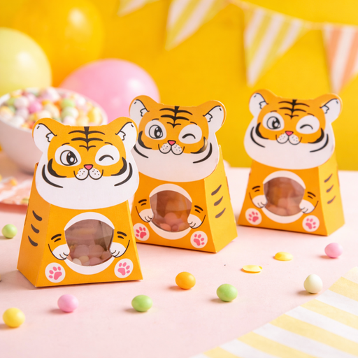 Satyam Kraft's Tiger Animal Shape Folding Storage Paper Box, Perfect for Packing Chocolate, Dry Fruits, Birthday, Engagement, Return Gift, Baby Shower, Festivals