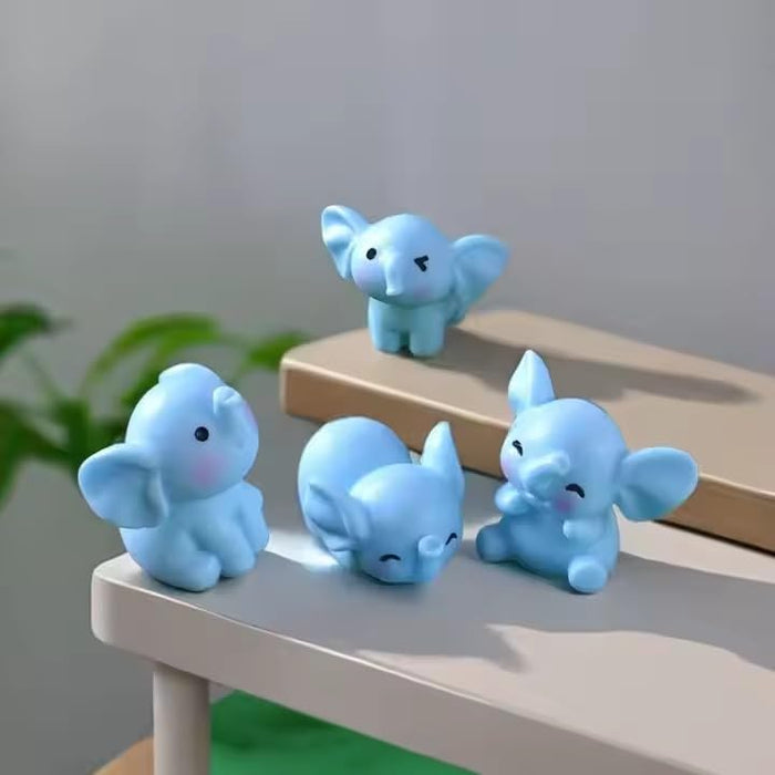 Pack Of 2 Set (8 pcs)Cute Elephant Miniature Set | Decorative Showpieces for Home, Garden, Table, Car Dashboard, Office Desk & Fairy Garden |Collectibles & Gift for Kids & Animal Lovers (Blue)