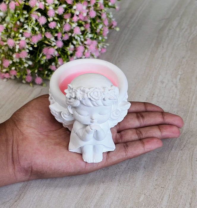 Randon (Any) Colour Angel Design Scented Wax Candle – White Angel Jar with Wax for Home Decor, Gift Purpose, Tealight, Aroma Candle, Decorative Fragrance Candle, Romantic Lighting