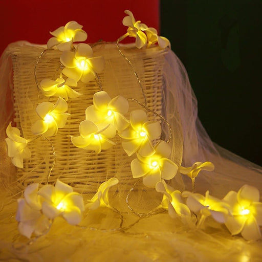 Plumeria Hawaii Flower LED String Light | Artificial Foam Hawaii Flower Garland | Rice Fairy Lights for Mandir, Pooja Room, Wedding, Birthday, Aesthetic Decor (Acrylic, 1.5 Meter)