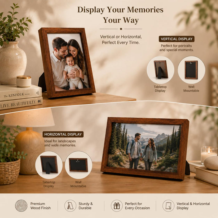 Wooden Frame for Home Decor, Deep Display Memory Frame with Transparent Front, Wall Mount & Table Top Display Case for Bedroom, Wedding, Return Gift, Birthday Gift