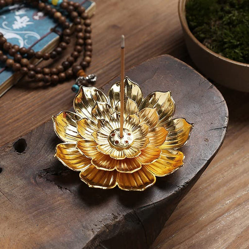 Lotus Flower Design Agarbatti Stand Incense Holder Ash Catcher Metal Material for Diwali Pooja, Office, Mandir,Shree Holi Pooja and Many More Spiritual Events, Insence Burner