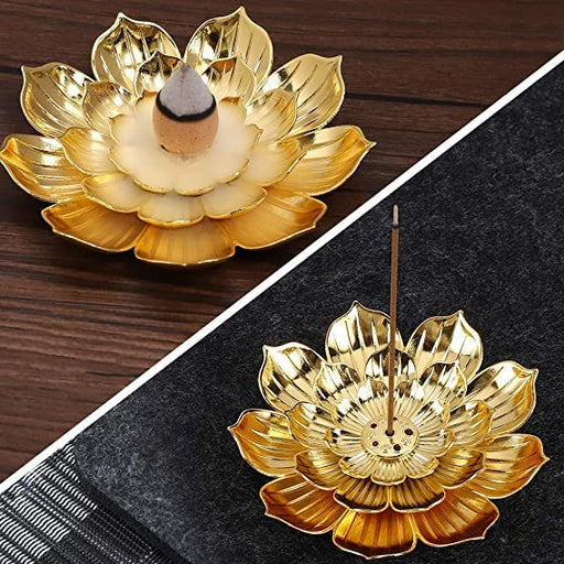 Lotus Flower Design Agarbatti Stand Incense Holder Ash Catcher Metal Material for Diwali Pooja, Office, Mandir,Shree Holi Pooja and Many More Spiritual Events, Insence Burner