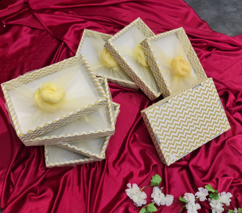 Multipurpose Decorative Gold Folding Paper Box Net Rectangle Cardboard Box with Net DIY Tray for Gift Hamper, Gifting (Cardboard Folding Paper Box),Room Hamper,Wedding Hamper (Golden)