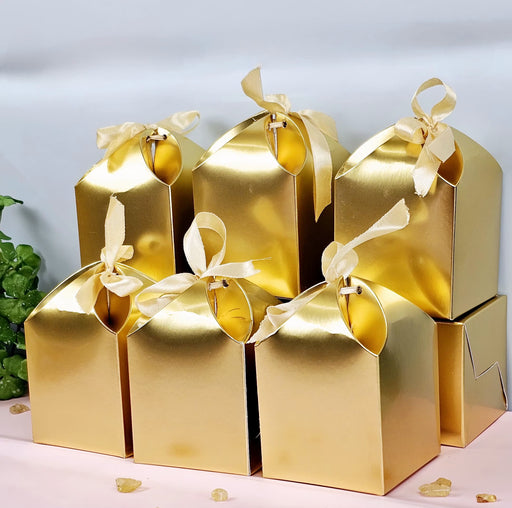 Decorative Folding Storage Box for Return Gift in diwali, Birthday, Boxes with Ribbon, Perfect for Packing Chocolate, Dry Fruits For Christmas Gifting (Golden)