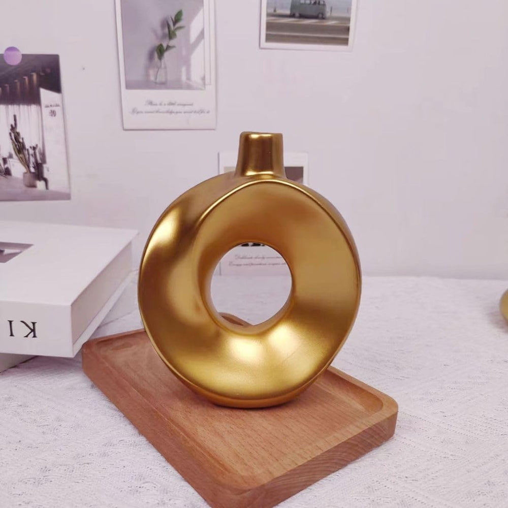 Resin Flower Vase for Home Decor, Bedroom, Living Room, Office, Balcony, Kitchen, Table Decoration,Gift for Birthday, Anniversary, Nordic Design, Diwali Decor (Golden)