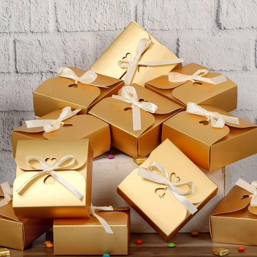 Decorative Folding Storage Box for Return Gift, Birthday, Gift Boxes with Ribbon, Perfect for Packing Chocolate, Dry Fruits for Gifting (Golden)