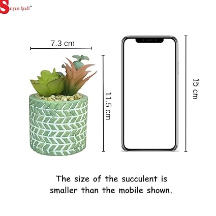 Mini Artificial Green succulent plant With aesthetic Ceramic pot Faux flower Plant to Add Charm to Your Home decor (Green)