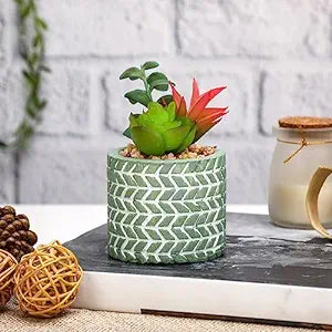Mini Artificial Green succulent plant With aesthetic Ceramic pot Faux flower Plant to Add Charm to Your Home decor (Green)