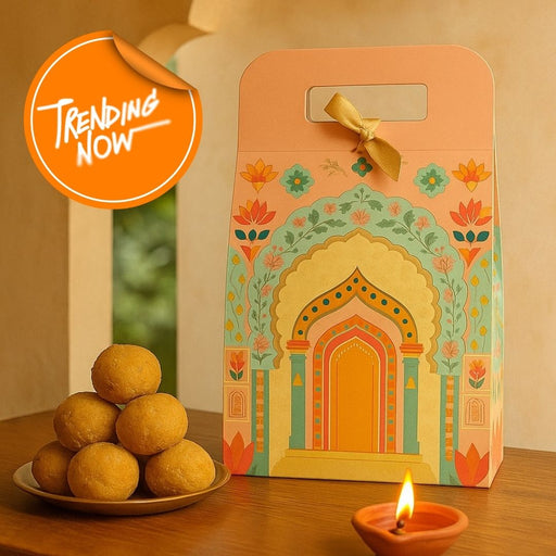 Affordable peach Rajwadi hamper Multipurpose Decorative Folding Paper Cardboard Box DIY Box for Gift Hamper, Diwali Gifting, Wedding gifing (Small)