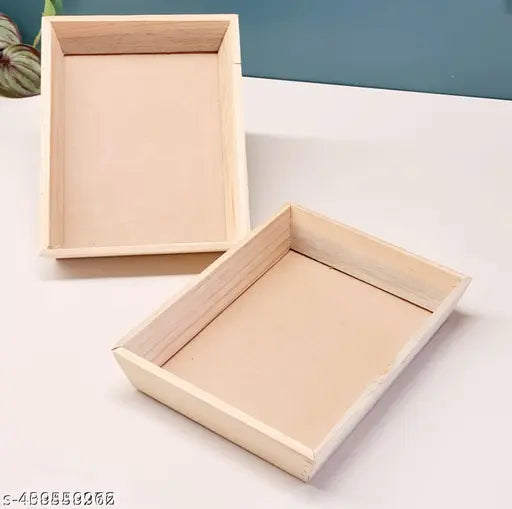 MDF Rectangle Trousseau Pinewood Attractive Decorative Art Tray for Home Decor, Saree, Clothes Packaging for Gifting in Hampers, DIY Craft