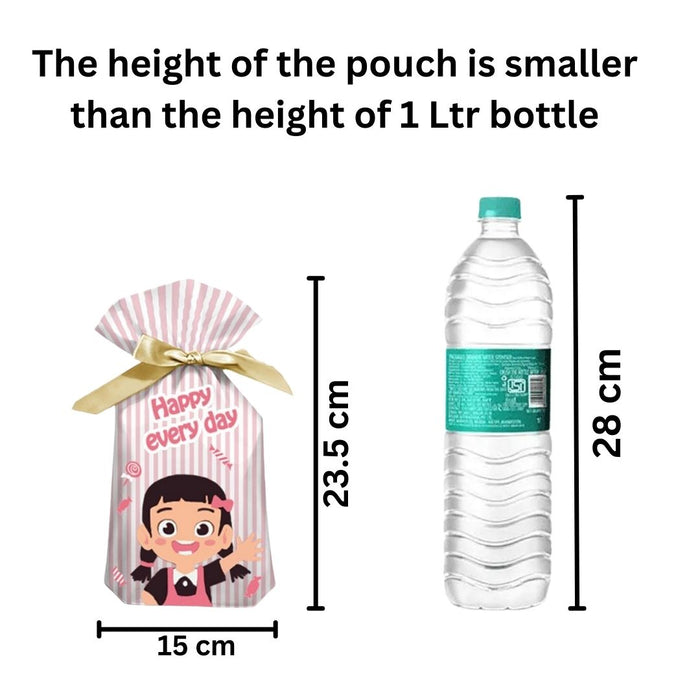 Cartoon Gift pouch/Potli with Ribbon | Cute Pink & Blue Candy Wrapper for Birthday Return Gifts, Kids Party Favors, Small Treat Bags, Goodie Bags, Specially For Baby Shower Gifting ,Return Gift,Potili Pouch (Happy Every Day Design)