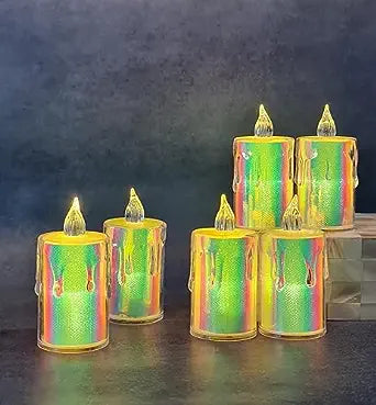 Flameless and Smokeless Decorative Candles Acrylic Led Tea Light Candle Perfect for Home, Birthday, Diwali, Any Occasion Decoration (Transparent) (Rainbow Color) (large)