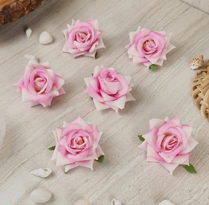 Artificial Rose Velvet Flower Heads for Puja Decoration, Gifting, Home, Garden, Bedroom, Balcony, Living Room, Restaurant Decoration and Craft (6 cm)
