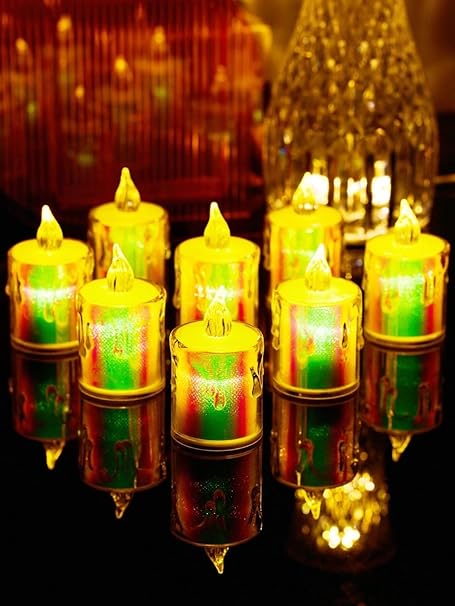 Flameless and Smokeless Decorative Candles Acrylic Led Tea Light Candle Perfect for Home, Birthday, Diwali, Any Occasion Decoration (Transparent) (Rainbow Color) (medium)