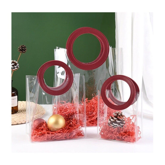 Transparent Bags with round Handle Gift Bag, Carry Bags, Gift Bag, Gift for Birthday, Valentine, Marriage, Festivals, Season's Greetings and Events (Maroon) (Big)(25x 14.5 x 28 cm)