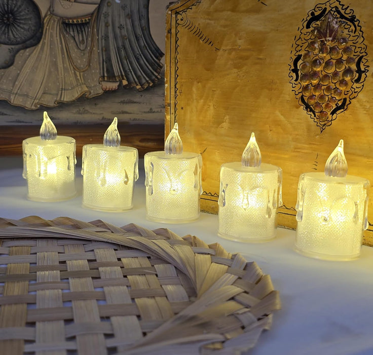 Flameless and Smokeless Crystal Dripping Design Acrylic led Candles Tea Light Candle Perfect for Home Decor,Gifting,Festival,Events,Party Decoration (Yellow) (Medium)