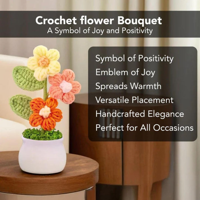 Artificial Crochet Flower Bouquet/Artificial Flowers head /Crochet Flowers Bouquet/Crochet Flowers/Flowers Bouquet Gift for Girls Home Decor, Gifting (13.5 cm height)