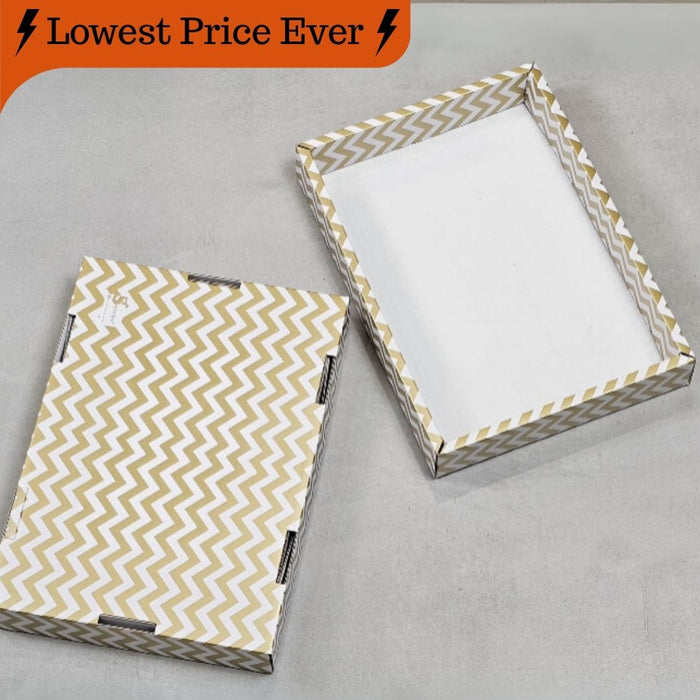 Golden color Multipurpose Decorative Viral Folding Paper Box (without net and Twister) Rectangle Cardboard Box DIY Tray for Gift Hamper, Gifting (Cardboard Folding Paper Box),Room Hamper,Wedding Hamper