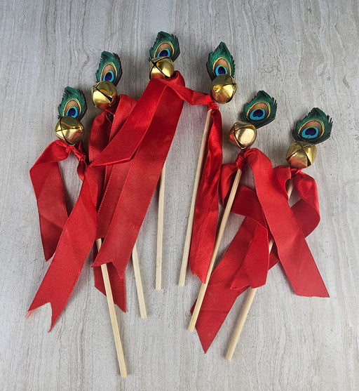 Handcrafted Wedding Ghungroo Bell/rattle Stick With Morpankh for Home Mandir Décor, Marriage gungroo,Shadi -Sagai, Engagment,bride entry, aarti,Magal Phera bell, Barati Swagat, Varmala,christmas bell Stick, pooja, puja mandir, gantri, Temple ganti