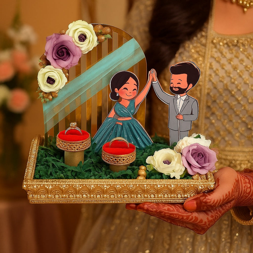Handcrafted Engagement Ring Holder | Square Decorative Platter for Wedding, Bride-Groom Ceremony, Bridesmaid Gift, Shaadi Decor, Ring Ceremony Presentation Tray, Gift For Bride and Groom