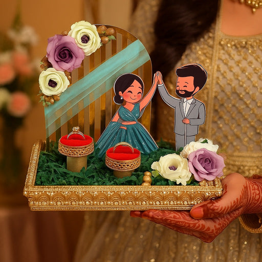 Handcrafted Engagement Ring Holder | Square Decorative Platter for Wedding, Bride-Groom Ceremony, Bridesmaid Gift, Shaadi Decor, Ring Ceremony Presentation Tray, Gift For Bride and Groom
