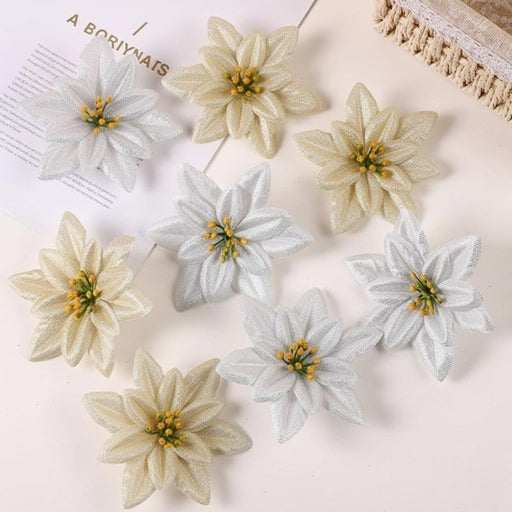 Artificial Christmas Poinsettia Flowers | Fabric Decorative Flowers for Xmas Tree, Home Décor, Christmas, Festival Decoration (Golden & Silver)