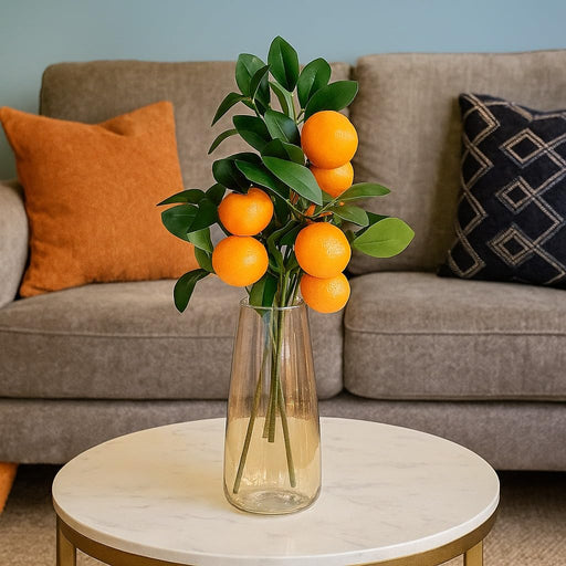 Artificial Orange Flower Stick, Artificial Flower Decoration Plant for Home Decor Item, Multi Decoration Item, (Without vase)( Pack of 3)(35 Cm)