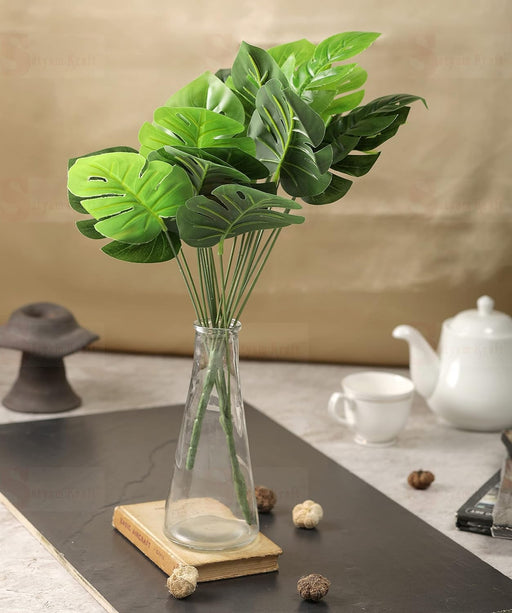 Artificial Flower Faux Monstera Bunch Palm Bunch for Home decor Green Dried Sticks (38 cm)