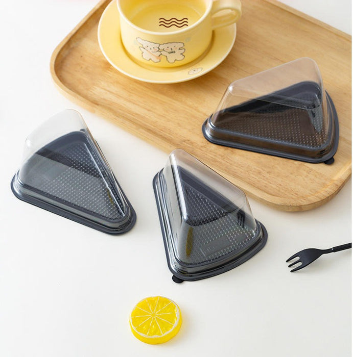 Triangle Pastry Box with Clear Lid & Black Base for Cake Slice, Pastry, Dessert, Bakery Packing, Birthday Party, Catering & Return Gift Packaging
