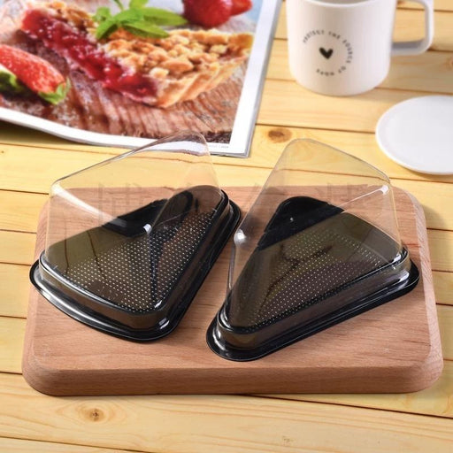 Triangle Pastry Box with Clear Lid & Black Base for Cake Slice, Pastry, Dessert, Bakery Packing, Birthday Party, Catering & Return Gift Packaging