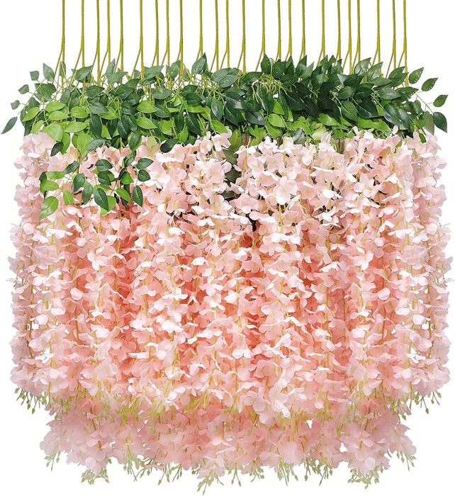 (43.2 inch) Artificial Wisteria Vine Ratta Fake Wisteria Hanging Garland Silk Long Hanging Bush Flowers String for Home Decor,Diwali Decor,Valentine's Day Decoration