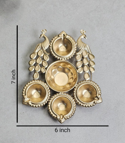 Decorative Peacock Design Gold Polish Decorative Urli Bowl Candle Holder for Home Decor,Mandir Decor,Diwali Decor, Floating Flowers,Candles Diya holder, Office,Table Decor, Entrance Decoration Item (Pack of 2) (Golden)