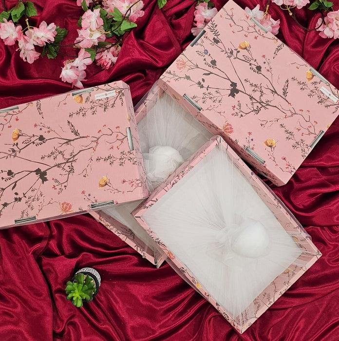 (PINK) Multipurpose Decorative Folding Paper Box Net Rectangle Cardboard Box with Net DIY Tray for Gift Hamper, Gifting (Cardboard Folding Paper Box),Room Hamper,Wedding Hamper