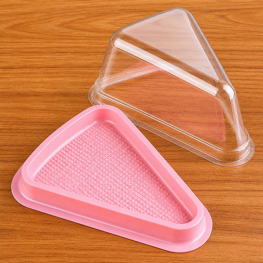 Triangle Pastry Box with Clear Lid & Pink Base for Cake Slice, Pastry, Dessert, Bakery Packing, Birthday Party, Catering & Return Gift Packaging