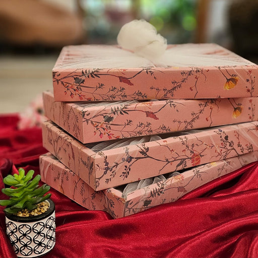 (PINK) Multipurpose Decorative Folding Paper Box Net Rectangle Cardboard Box with Net DIY Tray for Gift Hamper, Gifting (Cardboard Folding Paper Box),Room Hamper,Wedding Hamper