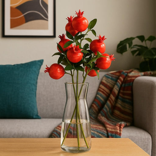 Artificial Faux Pomegranate Plant Stick, Enhance Your Space with Artificial Pomegranate Plant Big Realistic Leaves for Decoration - Ideal for Home, Office, Garden, and Indoor, (Pack of 3)(35 cm)