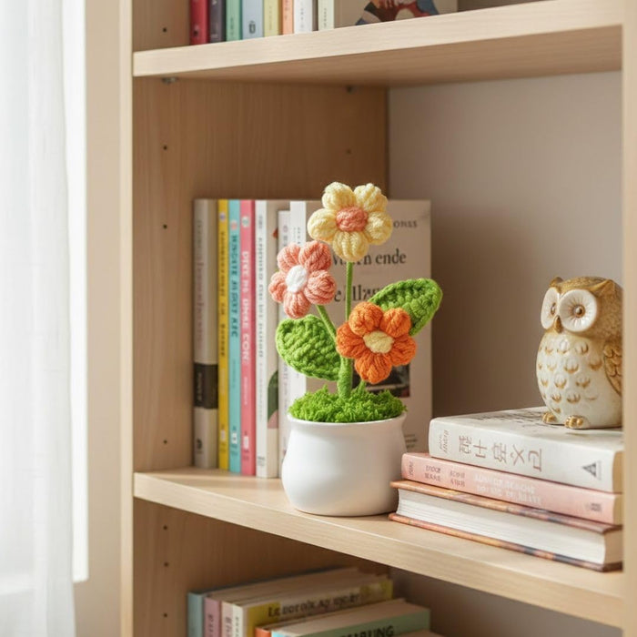 Artificial Crochet Flower Bouquet/Artificial Flowers head /Crochet Flowers Bouquet/Crochet Flowers/Flowers Bouquet Gift for Girls Home Decor, Gifting (13.5 cm height)