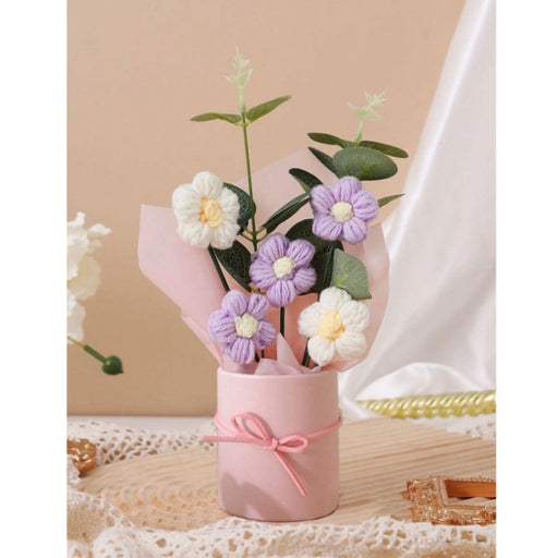 Artificial Daisy Crochet Flower Bouquet with Pot| Artificial Flower head| Gifting for Him/Her, Girlfriend, Boyfriend, Anniversaries, Wedding, Birthday | Home Decoration, Table Decor, Room Decor, Office Desk, Aesthetic Centerpiece Decor (Fabric)