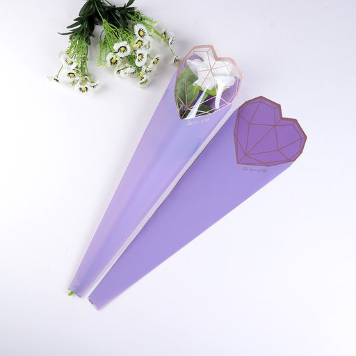 Heart Shaped Decorative Flower Bouquet Cover for Single Rose/Flower/Bouquet | Decorative Wrapping Sleeve for Gifting, Wedding, Propose, Valentine (Purple)