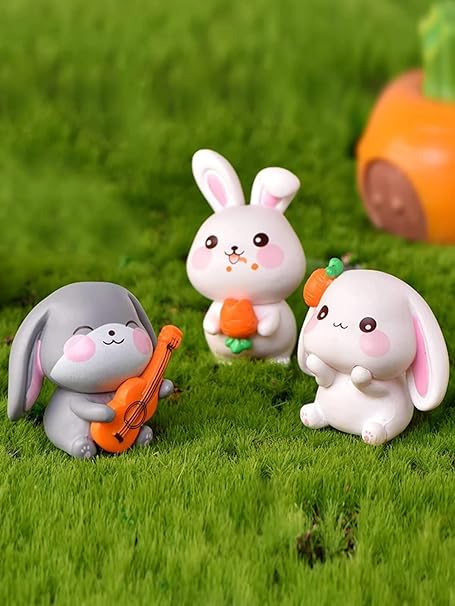 Rabbits Miniature Set for Unique Gift, Home, Bedroom, Living Room, Office, Restaurant Decor, Figurines and Garden Decor Items - Resin (Multicolor) (4 Piece in 1 Set)