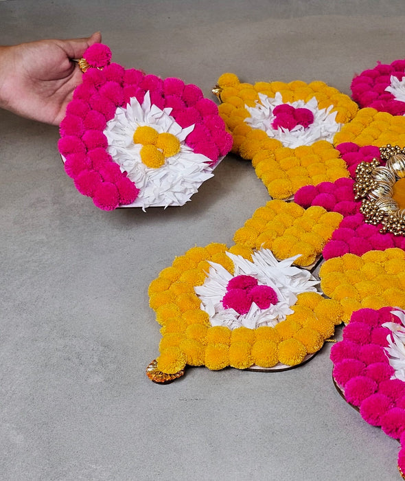 Rajwadi Multi Colour Flower pompom Design Rangoli, Easy to Use. Just Set up with your own choice and make Rangoli for Floor Home Diwali Decoration DIY