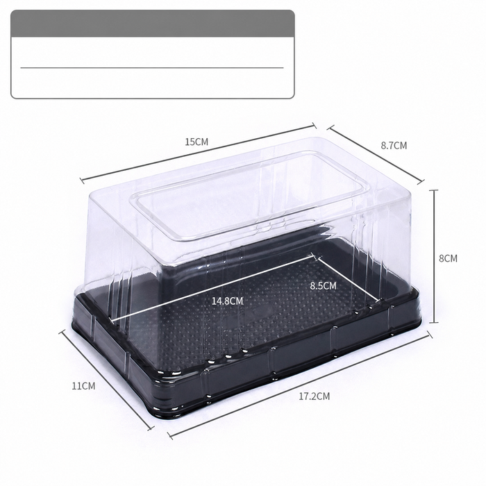 Rectangular Clear Cake Box with Black Base, Transparent Plastic Bakery Packaging Box for Cake, Pastry, Brownie, Dessert, Cookies, Swiss Roll, Chocolates & Food Packing