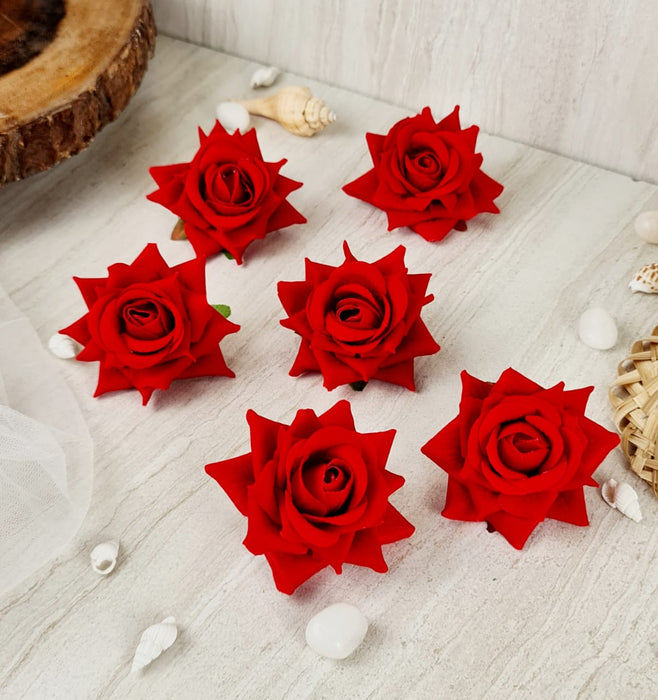 Artificial Rose Velvet Flower Heads for Puja Decoration, Gifting, Home, Garden, Bedroom, Balcony, Living Room, Restaurant Decoration and Craft (6 cm)