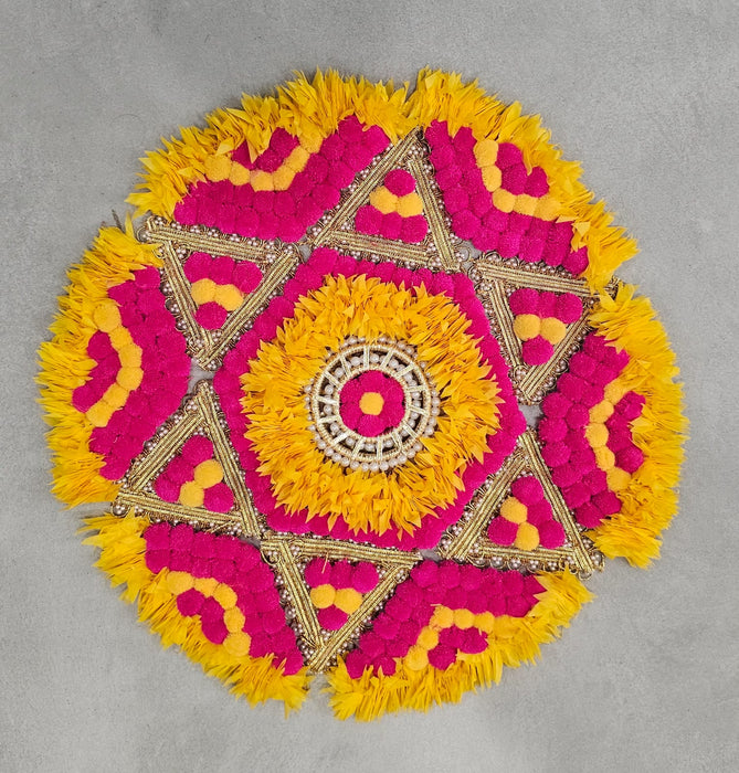 Rajwadi Multi Colour Flower pompom Design Rangoli, Easy to Use. Just Set up with your own choice and make Rangoli for Floor Home Diwali Decoration DIY